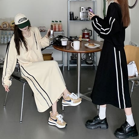 セットアップ サイドライン フード付き ショートジャケット キャミワンピース 上下セット 長袖 韓国ファッション レディース 大人可愛い ガーリー カジュアル DTC-683562773647