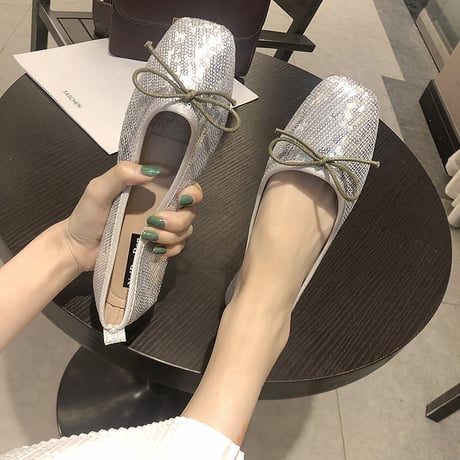 パンプス リボン キラキラ フラット スパンコール 韓国ファッション レディース フラットパンプス フラットシューズ ぺたんこ キュート 痛くない かわいい 歩きやすい 589189010792