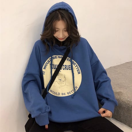 【選べる2カラー】 パーカー プルオーバー 韓国ファッション レディース ストリート系 ロゴ プリント 薄手 秋冬 秋 冬 (DTC-602174225125)