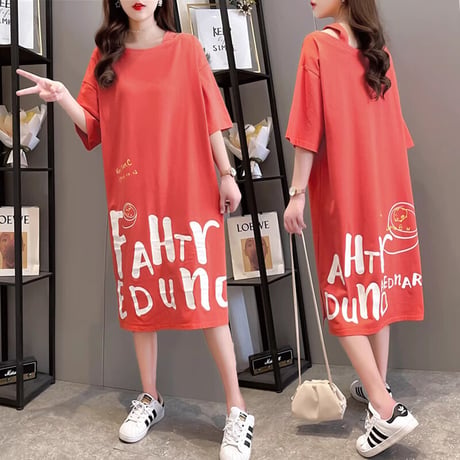 Tシャツ ワンピース オフショルダー ワンショルダー ゆったり 半袖 ロング丈 レトロ 韓国ファッション レディース 大人可愛い ガーリー カジュアル DTC-643529650399