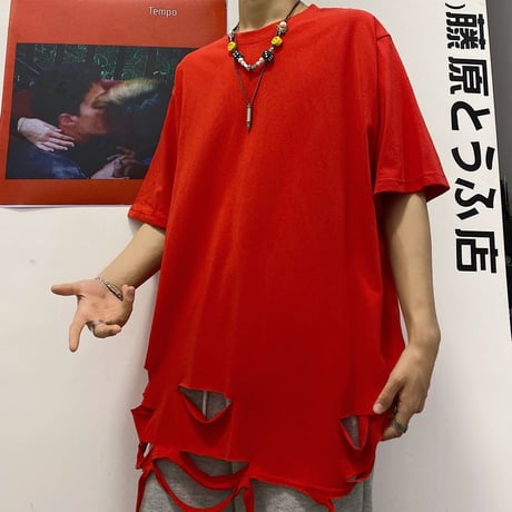 ユニセックス tシャツ ダメージ加工 半袖 オーバーサイズ カジュアル 韓国ファッション メンズ レディース ストリートファッション DTC-618883841543