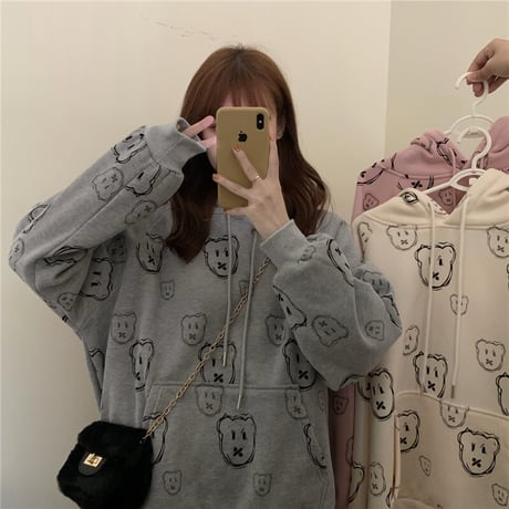 パーカー クマちゃん プラスベルベット プルオーバー 韓国ファッション レディース ルーズ ゆったり カジュアル ストリート系 DTC-632243442587