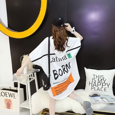 Tシャツ ワンピース パーカー ロングTシャツ フードTシャツ フード付き ゆったり 半袖 レトロ 韓国ファッション レディース 大人可愛い ガーリー カジュアル DTC-669585218614