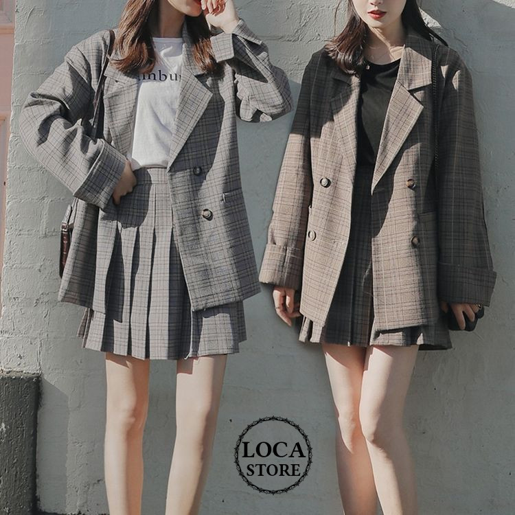 セットアップ チェック柄 テーラードジャケット ＋ プリーツスカート  