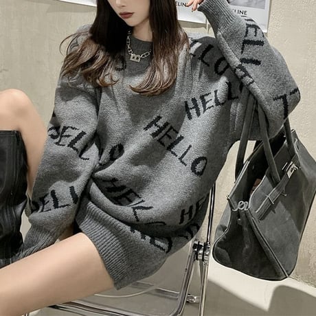 ニット セーター クルーネック ミドル丈 厚め ジャカードセーター ルーズ 秋冬 韓国ファッション レディース トップス ゆったり レトロ 大人可愛い ガーリー DTC-655589376442