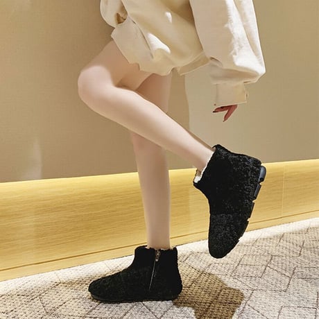 ファーブーツ サイドジッパー ムートンブーツ 22.5～25.0cm 韓国ファッション レディース ボアブーツ 防寒 もこもこ 履きやすい カジュアル 629344759597