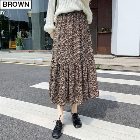 花柄 スカート 裏起毛 裏地あり フレア 韓国ファッション レディース フローラル Aラインスカート ロング丈 シフォン ハイウエスト 大人可愛い ガーリー DTC-628495280732