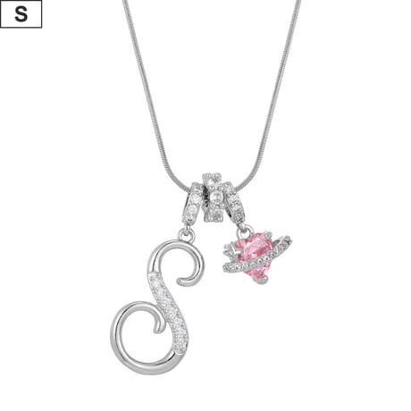 イニシャル Ａ-Ｚ ネックレス チェーン付き シルバー アルファベット ハートチャーム スネークボーンチェーン ペンダント アクセサリー 合金 ジュエリー DTCA-1026122476779