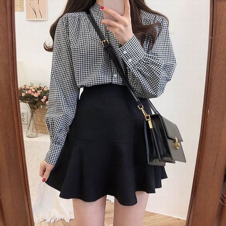 レディース Aライン ミニスカート ハイウエスト フェミニン Aラインスカート フェミニン 韓国ファッション オルチャン (DCT-589701561017)