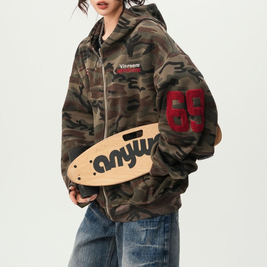 迷彩柄 ジップアップ パーカー トップス カモフラ柄 フード付き