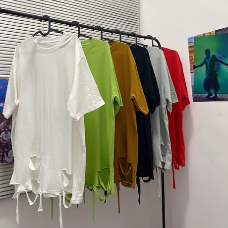 ユニセックス tシャツ ダメージ加工 半袖 オーバーサイズ カジュアル 韓国ファッション メンズ レディース ストリートファッション DTC-618883841543