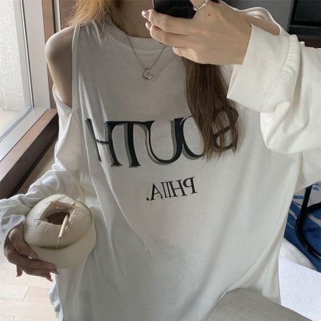 【2カラー】 Tシャツ オープンショルダー 肩開き 長袖 カットソー ショルダーカット レトロ 韓国ファッション レディース 大人可愛い ガーリー カジュアル DTC-674364573182