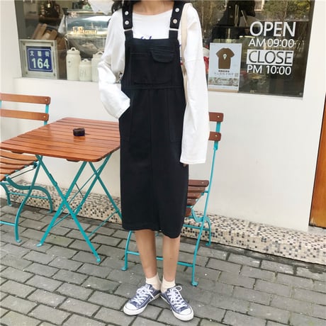 サロペットワンピース ジャンパースカート 韓国ファッション レディース ガーリー ハイウエスト レトロ DTC-587403309486
