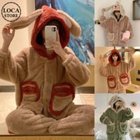 【ルームウェア】 フード付き パジャマ セットアップ トップス + パンツ ラビット フリース ウサギ 長袖 上下セット 長袖 韓国ファッション レディース ガーリー 627124813627