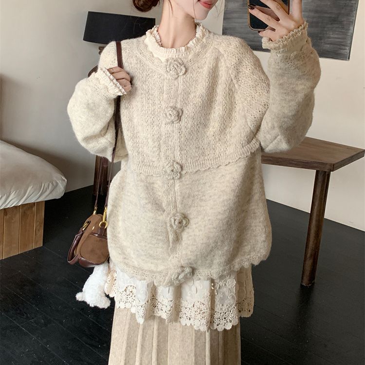 セットアップ 3点セット カーディガン フラワーモチーフ レース