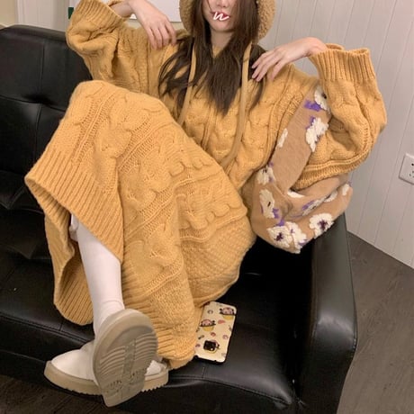 ケーブル編み ニットワンピース ロング丈 ニット 長袖 ゆったり クルーネック ルーズウエスト 韓国ファッション レディース カジュアル 大人可愛い ガーリー DTC-665138187843