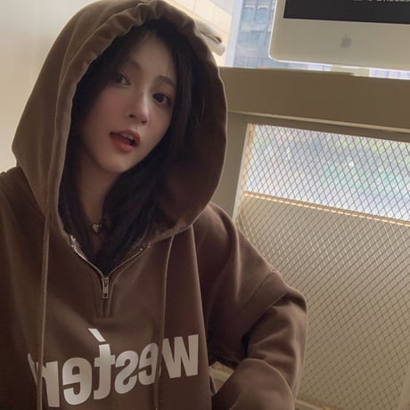パーカー ハーフジップ プルオーバー オーバーサイズ 裏起毛 厚手 レトロ 韓国ファッション レディース 大人可愛い ガーリー カジュアル ストリート系ファッション DTC-759087593007