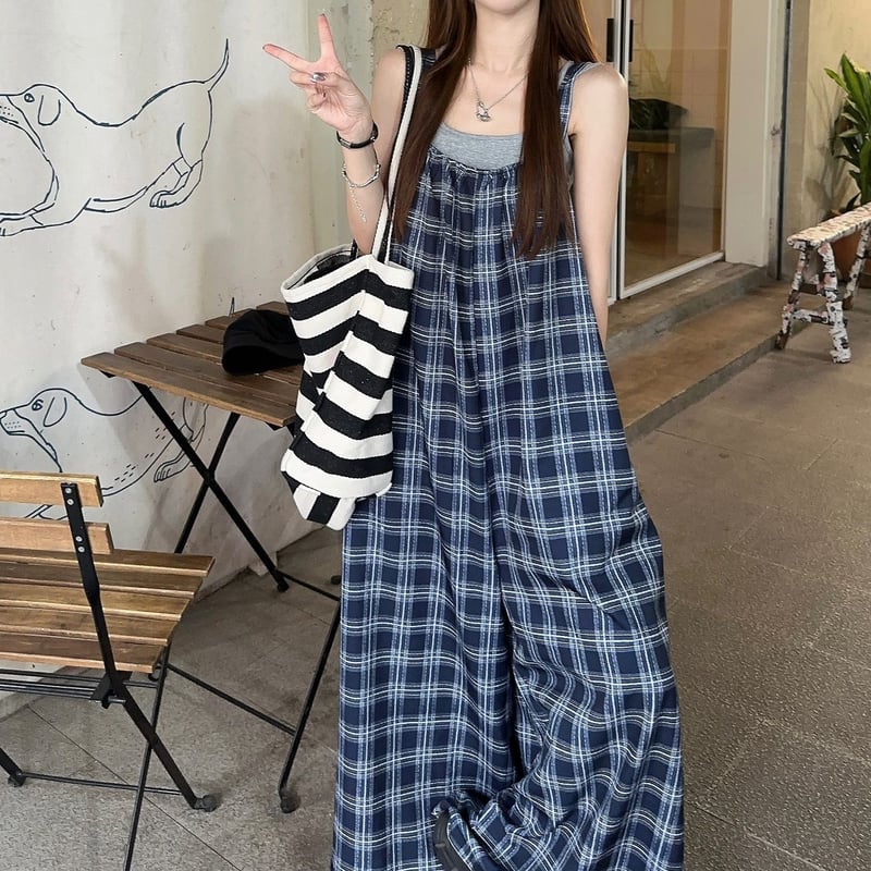サロペットパンツ チェック柄 オーバーオール オールインワン サロペットパンツ チェック柄 オーバーオール オールインワン