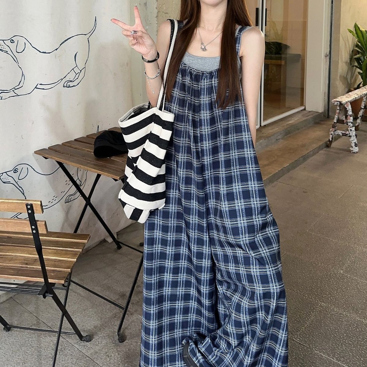 サロペットパンツ チェック柄 オーバーオール オールインワン ジャンプ