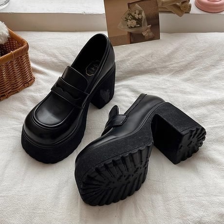 厚底ローファー 22.5～25.0cm 9cmヒール ラウンドトゥ 光沢あり 光沢なし 厚底シューズ  韓国ファッション レディース DTCA-742428853971
