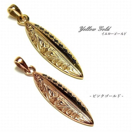 ハワイアンジュエリー ネックレス 金属アレルギー対応 サーフボード オルテガ柄 サージカルステンレス レディース メンズ イエローゴールド アクセサリー gps8996
