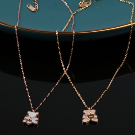 ネックレス チェーン付き 金属アレルギー対応 クマ ベアー ハート ペンダント アクセサリー チタン メッキ シンプル ジュエリー DTCA-638613877827