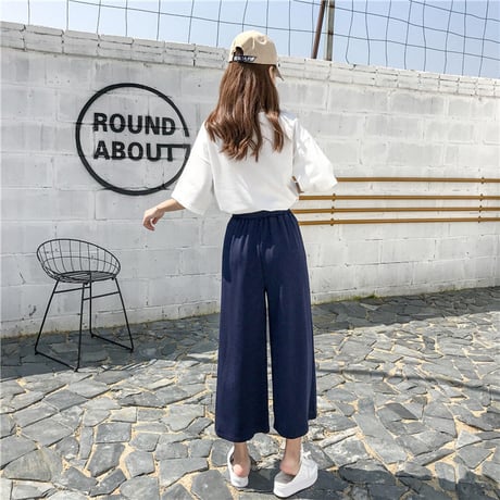 レディース ワイドパンツ ガウチョパンツ ハイウエスト ウエストリボン パンツ ボトムス 韓国ファッション オルチャン (DCT-576943177093)