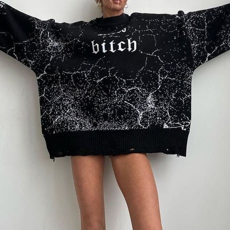 ニット ダメージ加工 オーバーサイズ プルオーバー ダメージニット トップス クルーネック 長袖 ルーズ レトロ 大人可愛い ガーリー カジュアル DTCA-728644394182