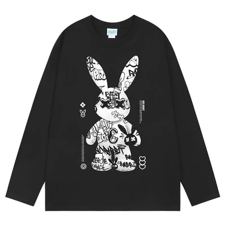 ユニセックス Tシャツ 長袖 BADRABBIT ウサギ オーバーサイズ ロンT 韓国ファッション メンズ レディース カジュアル 韓国ストリートファッション DTC-734042546269