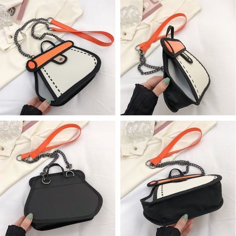 2way 2Dバッグ ショルダーバッグ ハンドバッグ キャンバスバッグ ミニバッグ チェーン 肩掛け 斜め掛け ユニーク かわいい 韓国ファッション レディース DTC-673129556706