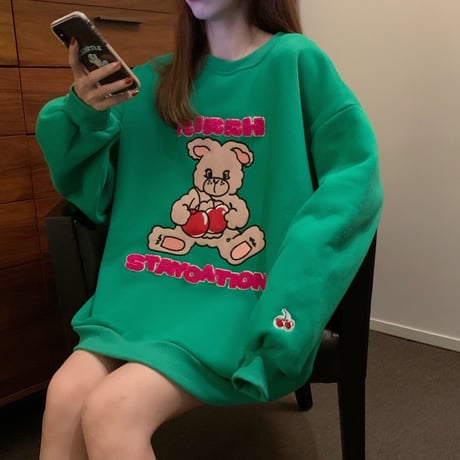 トレーナー プラスベルベット ラウンドネック シンプル ルーズ オーバーサイズ 長袖 ゆったり 韓国ファッション レディース ガーリー フェミニン カジュアル DTC-655085180955
