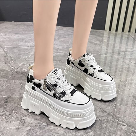 厚底 キャンバススニーカー 22.5～24.5cm シューレース サイドファスナー ベーシック カジュアル 大人可愛い ガーリー 韓国ファッション レディース DTC-649218568067