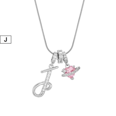 イニシャル Ａ-Ｚ ネックレス チェーン付き シルバー アルファベット ハートチャーム スネークボーンチェーン ペンダント アクセサリー 合金 ジュエリー DTCA-1026122476779