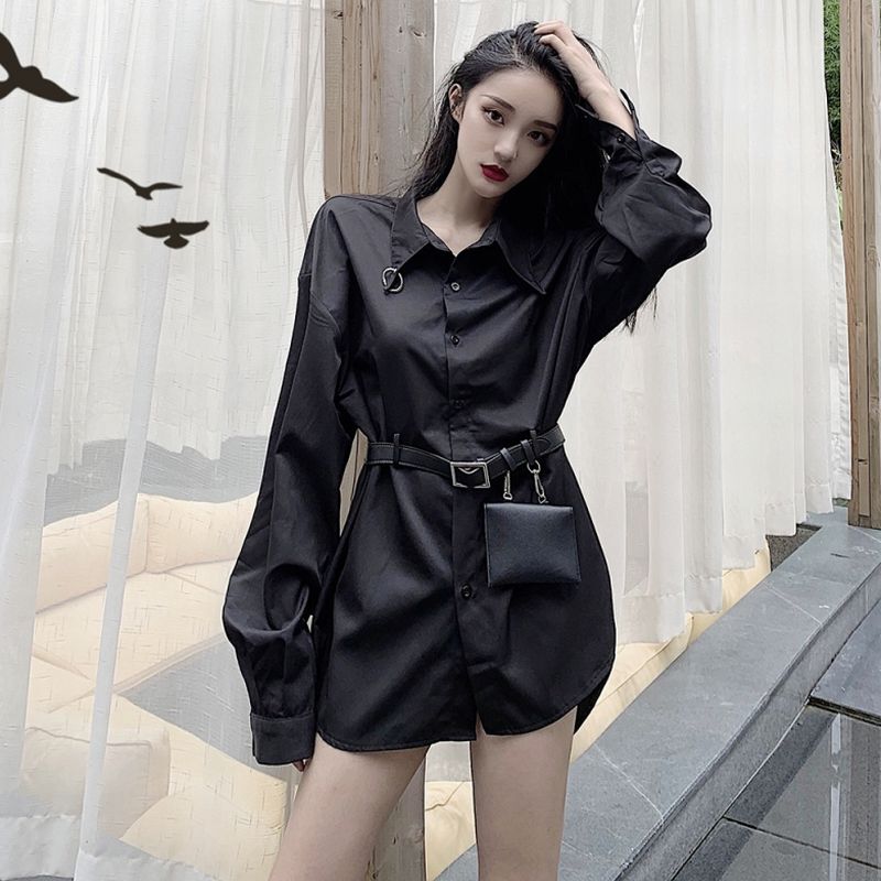 シャツ ブラウス ベルト付き ミニバッグ付き 長袖 韓国ファッション