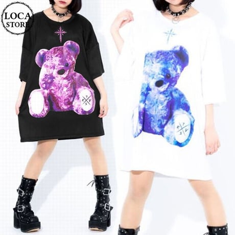 【2カラー】 ユニセックス Tシャツ 半袖 クマちゃん ベアー バックプリント オーバーサイズ 韓国ファッション メンズ レディース ストリート系ファッション DTC-623336890404
