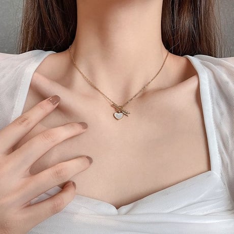 ハートネックレス キューピッドの矢 アロー ネックレス チェーン付き ハート  金属アレルギー対応 アクセサリー チタンスチール 韓国アクセサリー 韓国ファッション DTC-628030515752