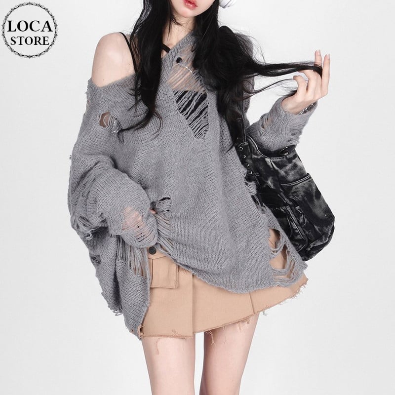 ダメージニット ニット トップス ダメージ加工 クラッシュ加工 ダメージニット ニット トップス ダメージ加工 クラッシュ加工