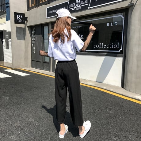 レディース ワイドパンツ ガウチョパンツ ハイウエスト ウエストリボン パンツ ボトムス 韓国ファッション オルチャン (DCT-576943177093)