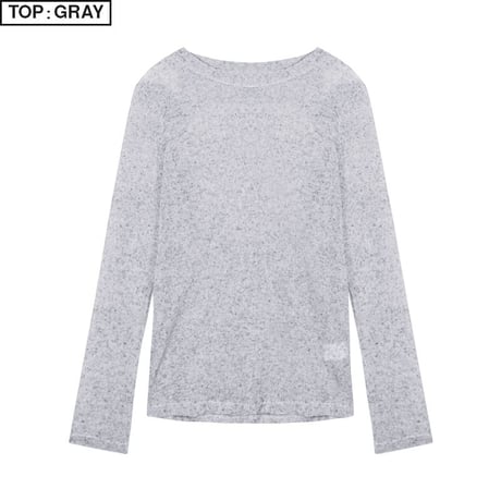 シアートップス パラシュートパンツ シアーTシャツ トップス ワイドパンツ ドローコード 長袖 セットアップ 韓国ファッション レディース 大人可愛い ガーリー DTC-768485999145