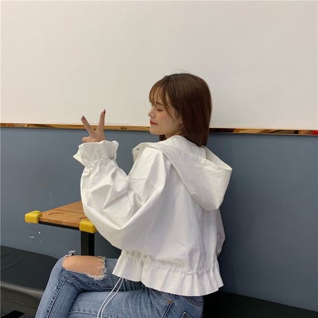 レディース ショートジャケット マウンテンパーカー ブルゾン パーカー ベルスリーブ 春 秋 アウター 薄手 韓国 韓国ファッション (DTC-602065336736)