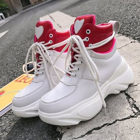 ハイトップ スニーカー ハート 厚底 7cm 韓国ファッション ハイカットスニーカー シューズ ボリュームスニーカー 厚底スニーカー かわいい 歩きやすい 586841420948