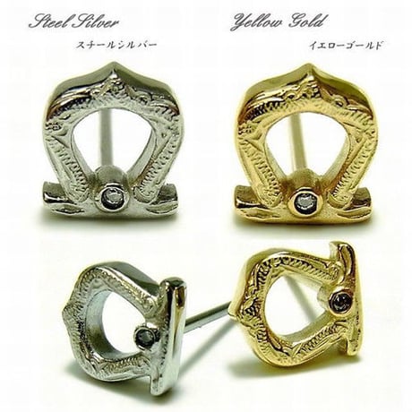 ハワイアンジュエリー ピアス 片耳用 金属アレルギー対応 ミニチュア ホースシュー 馬蹄 フープピアス スクロール サージカルステンレス メンズ レディース ges8167