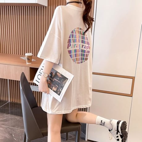 クマのぬいぐるみ付き Tシャツ ダブルポケット 幾何学 チュニック ゆったり 半袖 レトロ 韓国ファッション レディース 大人可愛い ガーリー カジュアル DTC-668699340794