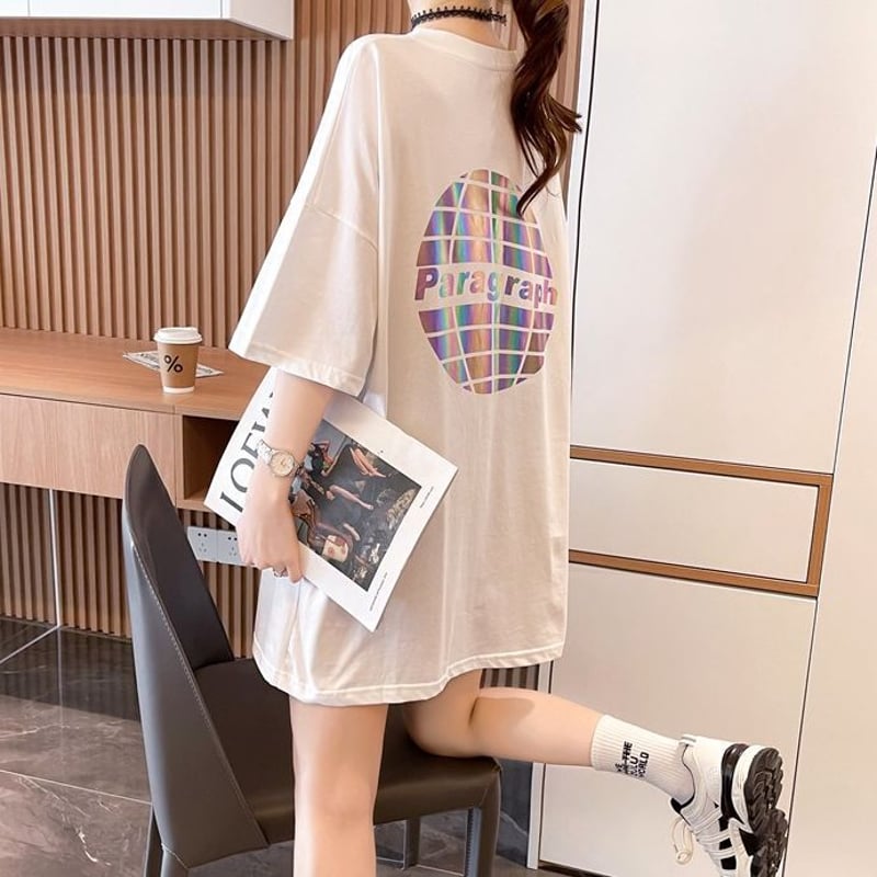 クマのぬいぐるみ付き Tシャツ ダブルポケット 幾何学 チュニック