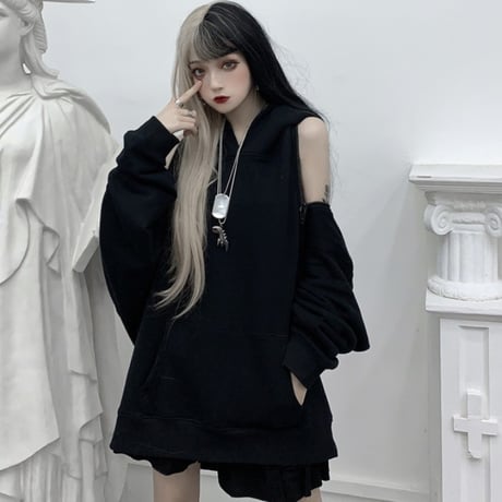 2way パーカー ショルダージップ オフショルダー オーバーサイズ ゆったり ルーズ 韓国ファッション レディース カジュアル ストリートファッション ガーリー DTC-615256713000
