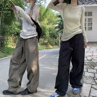 シアートップス パラシュートパンツ シアーTシャツ トップス ワイドパンツ ドローコード 長袖 セットアップ 韓国ファッション レディース 大人可愛い ガーリー DTC-768485999145
