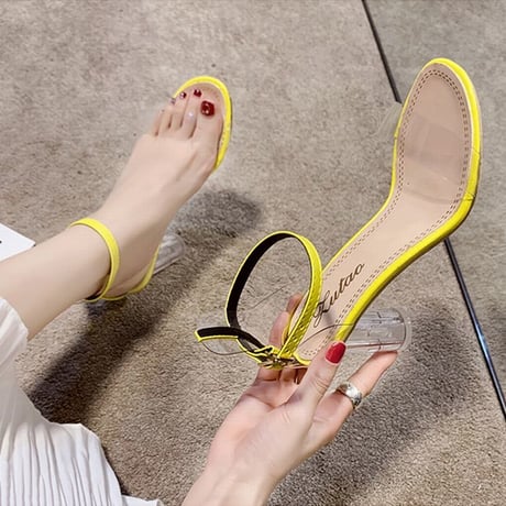 サンダル クリアヒール クリアストラップ ヒール7cm 韓国ファッション レディース サンダル クリア キュート 痛くない かわいい 靴 歩きやすい 613814252470