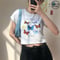 Tシャツ 半袖 袖切りっぱなし ショート丈 バタフライ 蝶 ホワイト 韓国ファッション レディース 大人可愛い ガーリー DTC-614247121002_wt