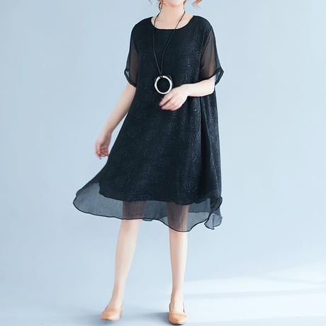 レディース シフォン レースワンピース ミモレ丈 レース マタニティ ミモレ丈 半袖 ゆったり ガーリー 韓国ファッション (DCT-567366180836)