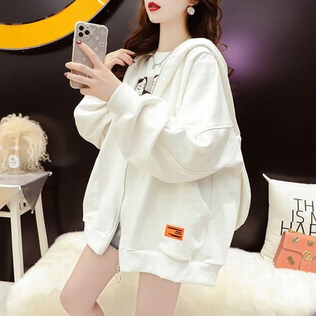 うさ耳 パーカー フルジップアップ 薄手 オーバーサイズ 韓国ファッション レディース トップス 大きめ うさぎ カジュアル ストリートファッション DTC-654223928310